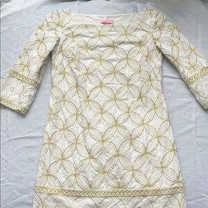 Lilly Pulitzer White and Gold Long Sleeve Dress size 0